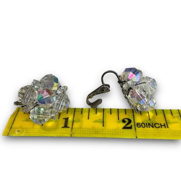 Vintage Classy Silver Toned Iridescent Aurora Borealis Beaded Crystal Cluster Cl - Picture 5 of 7